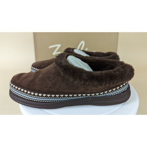 Zodiac Palermo Slippers Shoes Womens 6 M Brown Suede Faux Fur Trim Slip On NWB - Picture 8 of 14